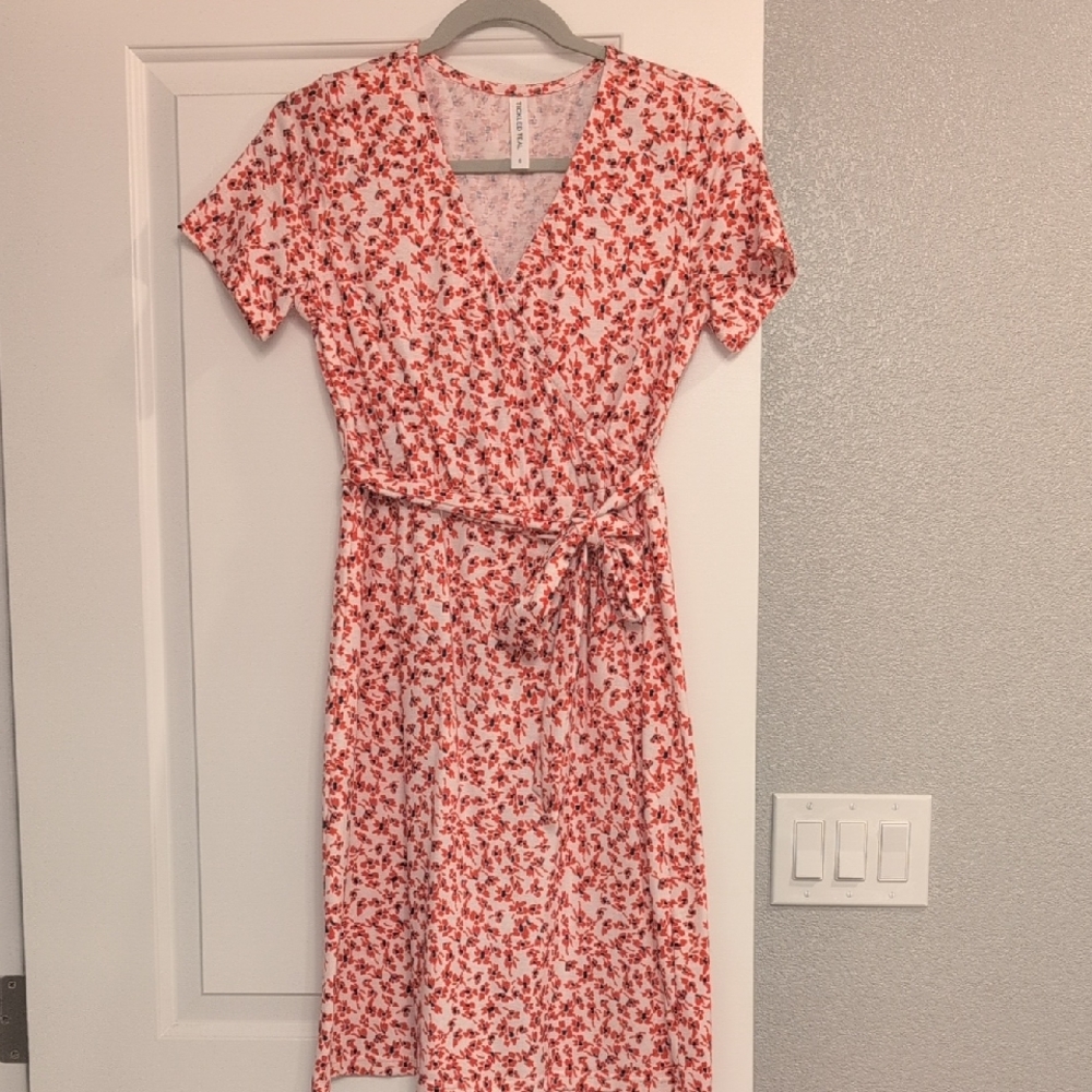 Tickled Teal Red Floral Midi Dress